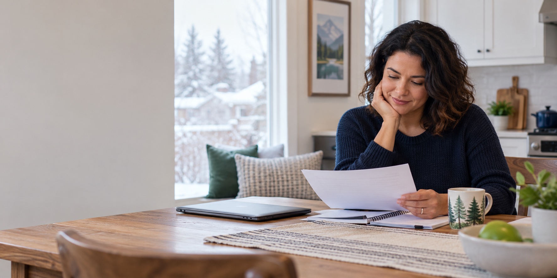 Illustrative image of a Canadian reviewing a household borrowing plan at home